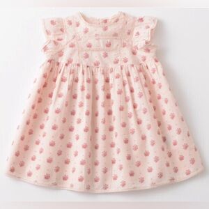 Bonpoint Baby Girls' Pale Pink Floral Dress With Lace Trim - Size 18M